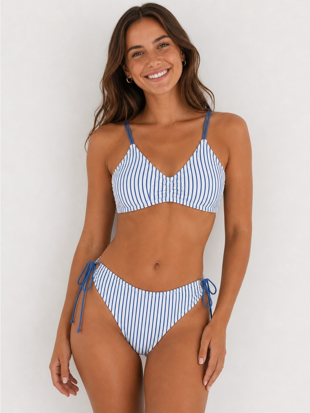 Cupshe Striped Two-Piece Bikini Blue and White Small Reversible Bottoms